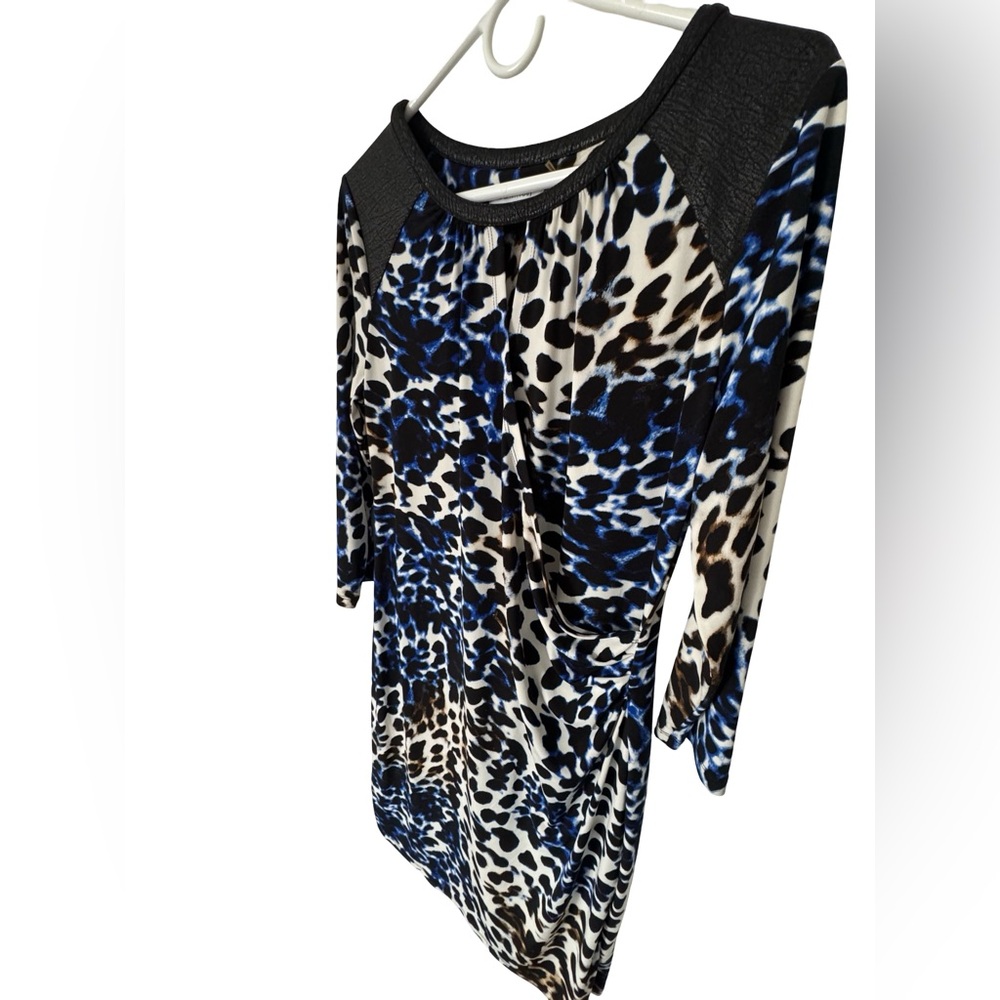 Calvin Klein Cheetah Wrap Dress Women's Large Blue Yellow Cocktail EUC - Picture 8 of 12